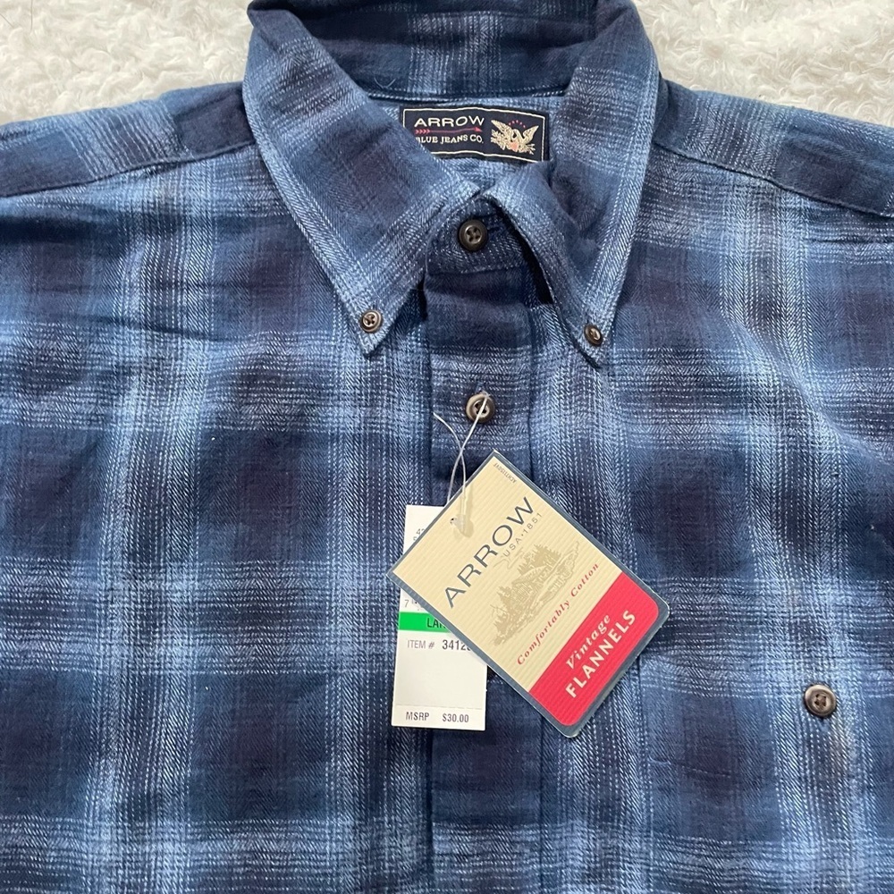 ARROW Men's Blue Plaid Shirt - Picture 2 of 14